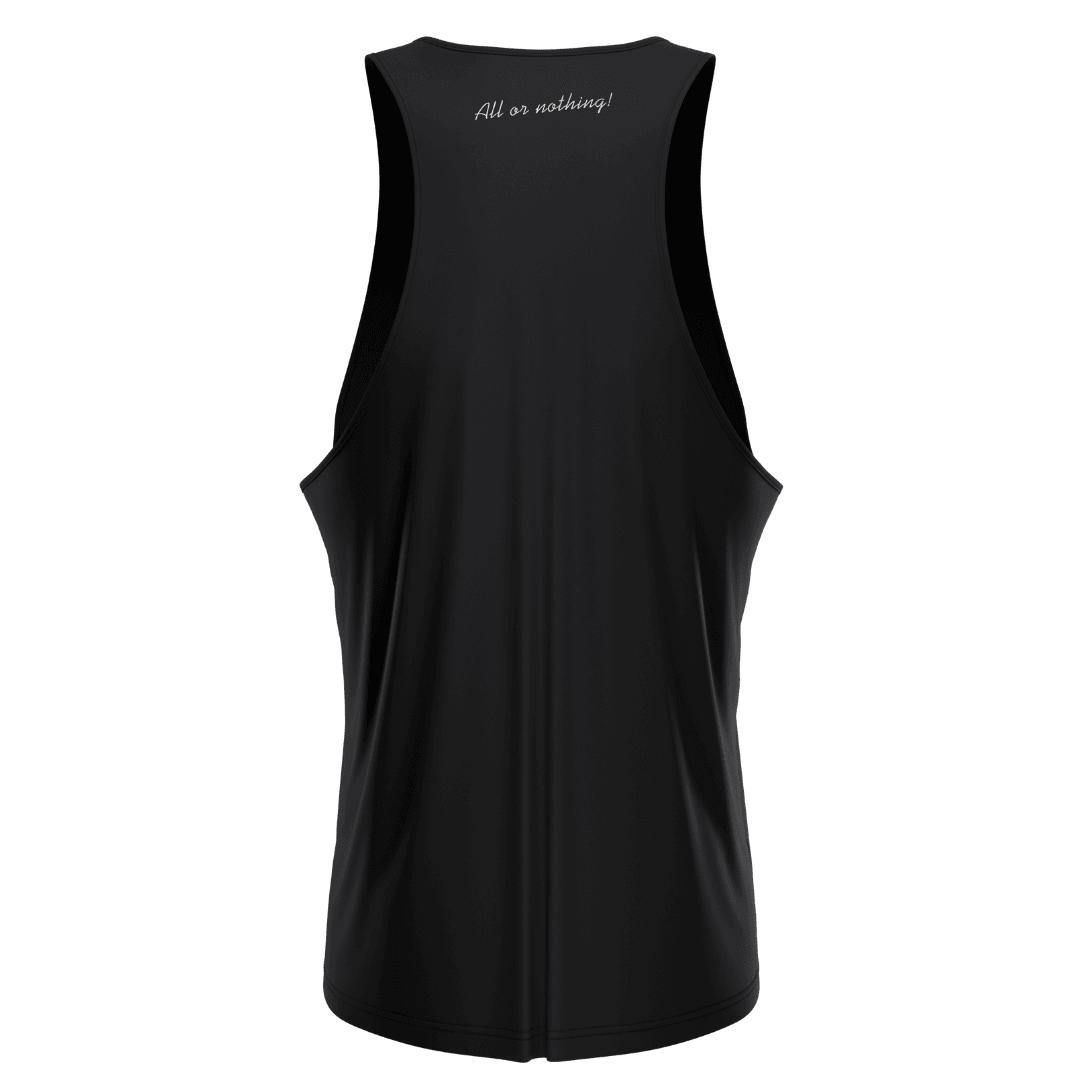 Genius Nutrition GN GYM Tank Top in black, sleeveless athletic shirt with logo, ideal for workout and gym activities.