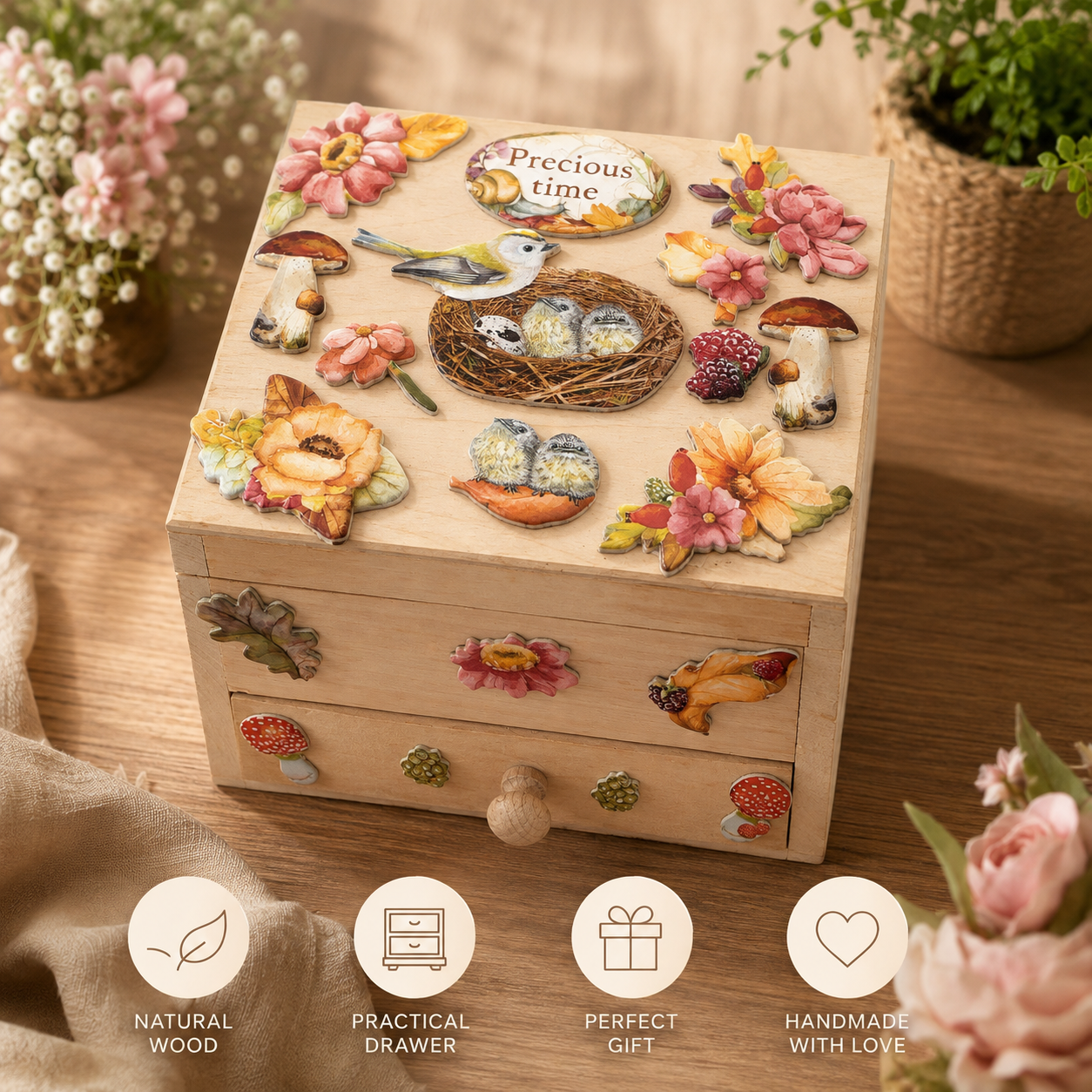 Handmade “Precious Time” Wooden Jewellery & Keepsake Box – Created by a Young Artist