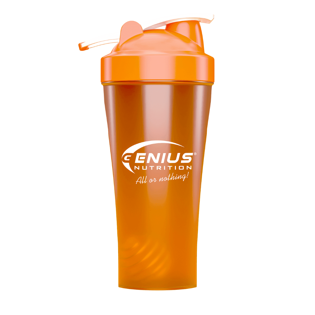 Genius Nutrition 600ml shaker bottle, accessory for mixing protein shakes and supplements, with a secure lid and leak-proof design.