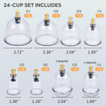 Set of 24 TEMU cupping therapy massage cups, silicone accessories for skin and muscle treatment, shown on a white background.