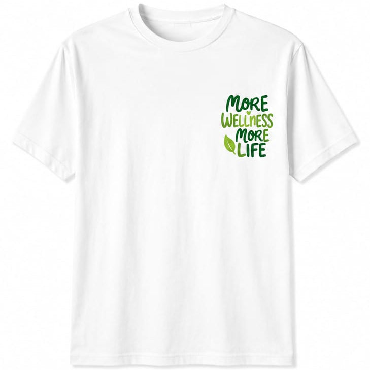 Green Life Cyprus charity edition T-shirt in green with "More Wellness, More Life" slogan, casual fit and eco-friendly fabric.