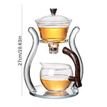 Borosilicate glass Gongfu tea set with lazy style teapot and suction brewing, featuring elegant design and clear glass construction.