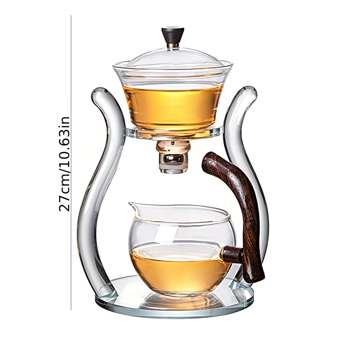 Borosilicate glass Gongfu tea set with lazy style teapot and suction brewing, featuring elegant design and clear glass construction.