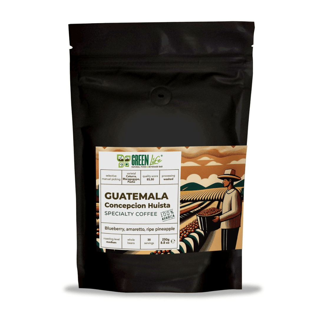 Green Guatemala Concepcion Huista coffee beans from LA TOSTERIA, 250g specialty coffee for brewing rich, flavorful cups.