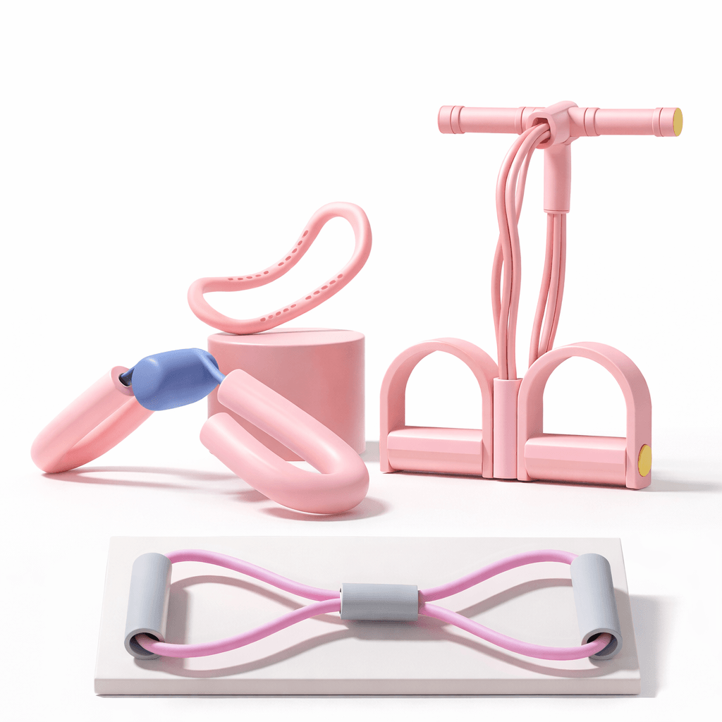 TEMU yoga resistance training set with four fitness accessories, including resistance bands and handles on a white background.