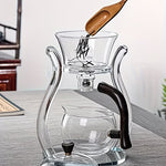 TEMU premium semi-automatic borosilicate glass Gongfu tea set with lazy style teapot and suction brewing components.