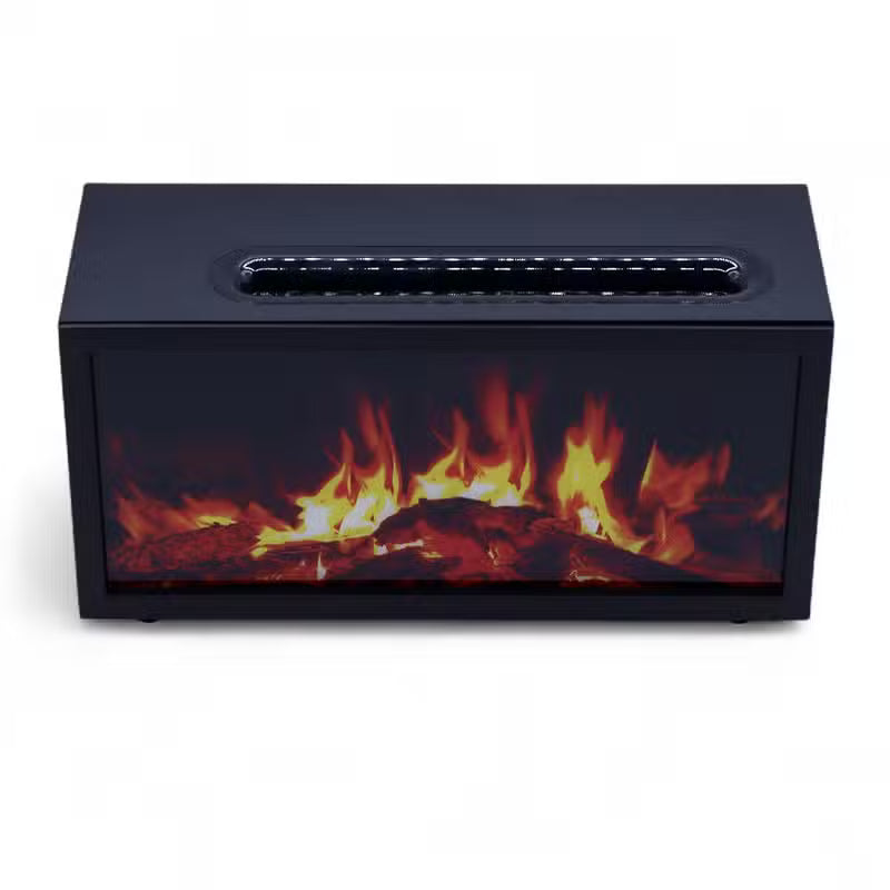 Flame-Effect Aroma Diffuser with Birdsong – Black, USB & Colour-Changing Light