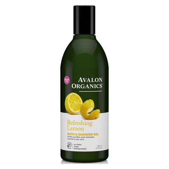 Herbalistas refreshing lemon bath and shower gel in 355 ml bottle with lemon slices and herbal ingredients