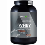 Adams Supplements whey concentrate protein powder in a 908g container, showcasing the label and product packaging.