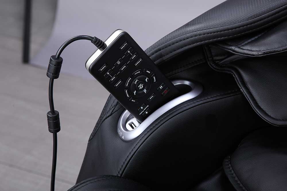 VIKING FITNESS A-310 massage chair in brown with control panel and USB port visible in the image.
