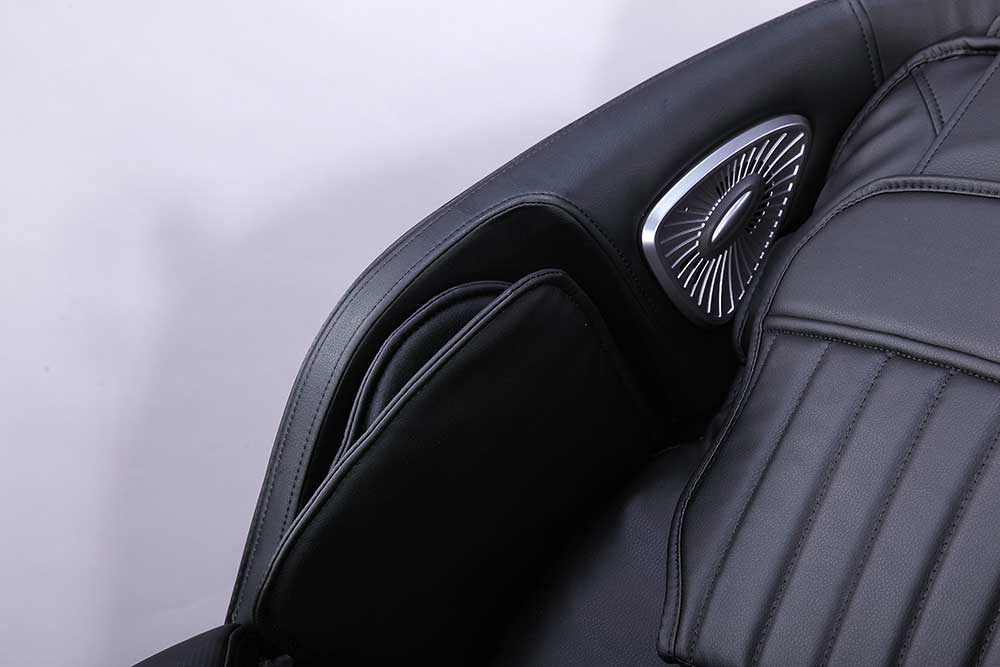 VIKING FITNESS A-310 massage chair in black, showing the sleek padded design with arm and leg massage features.