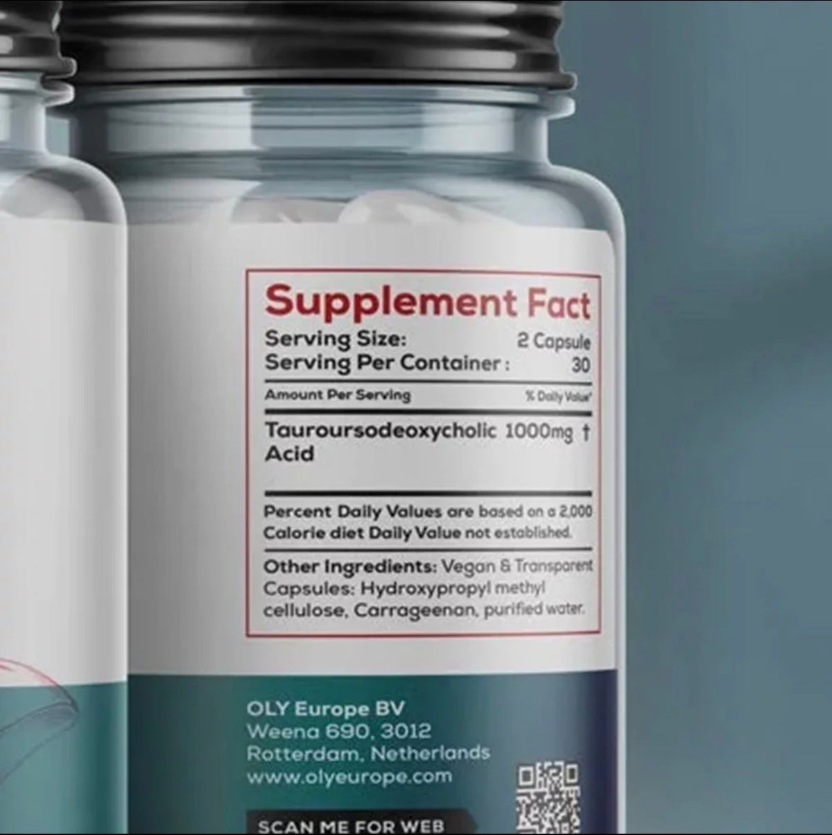 360 Oly TUDCA 1000 mg liver supplement capsules, two per serving, with 60 capsules in a bottle.