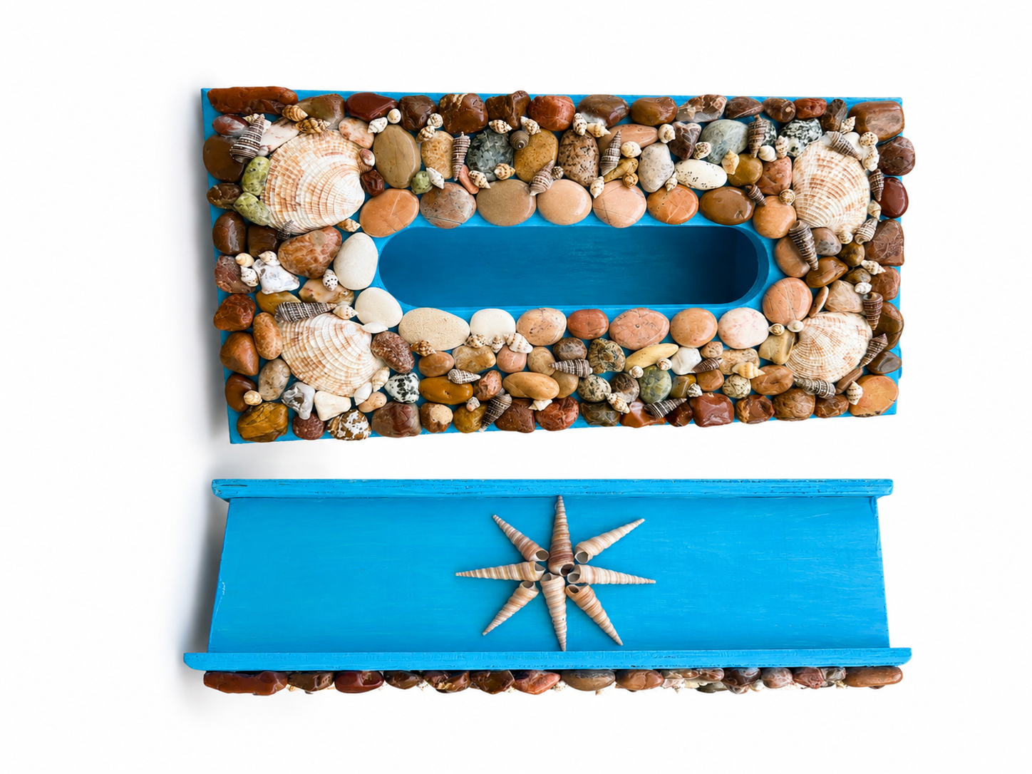Handmade Coastal Seashell Tissue Box Cover – Created by a Young Artist
