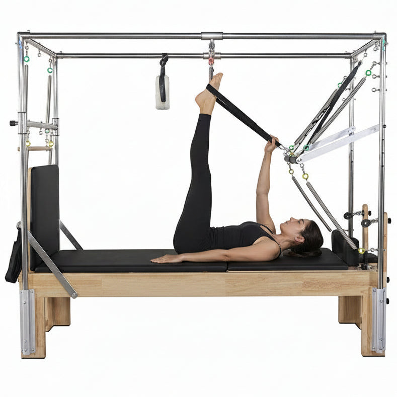 VIKING FITNESS Pilates Cadillac Reformer with adjustable springs and padded carriage for full-body Pilates workouts.
