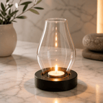 Elegant glass candlestick holder by TEMU, long windproof design, perfect for decorative candles and creating cozy ambiance.