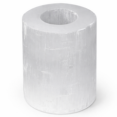 Selenite cylinder candle holder by AW GIFTS, natural crystal accessory with smooth, polished surface for decorative use.