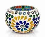 Colorful floral mosaic tealight candle holder from GREEN LIFE WORLD, bohemian-style home decor with intricate glass patterns.