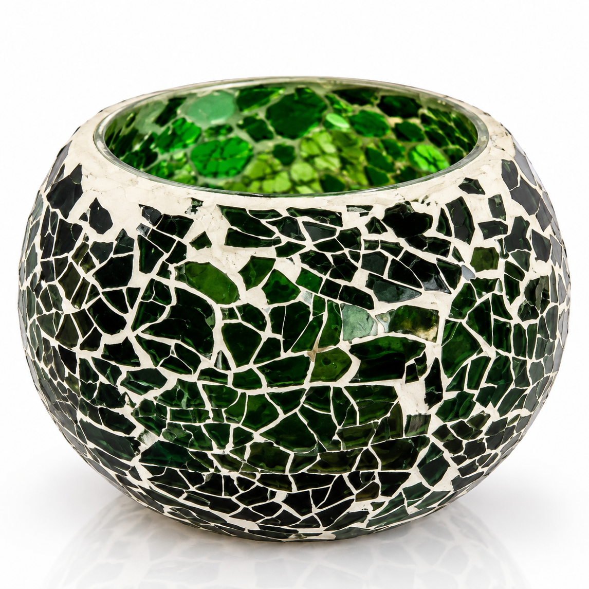 Emerald glow mosaic tealight candle holder by GREEN LIFE WORLD, featuring glass with vibrant green and mosaic design for home decor.