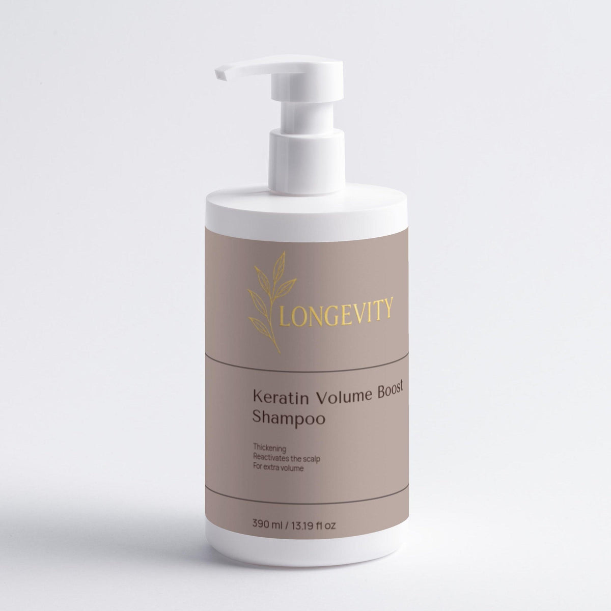 SELFNAMED Keratin Volume Boost Shampoo bottle, 390 ml, with label visible, showcasing sleek design and product details.