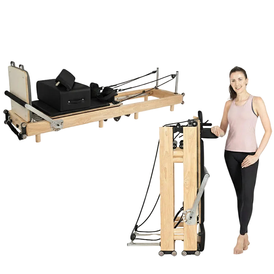 Foldable Oak Pilates Reformer | Space-Saving Home Studio