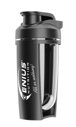 Black G-Shaker 500ml from Genius Nutrition, a sleek accessory with a secure lid and mixing ball for protein shakes and smoothies.