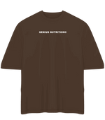 Genius Nutrition oversized brown T-shirt in XL size, casual fit, with the brand logo on the front.