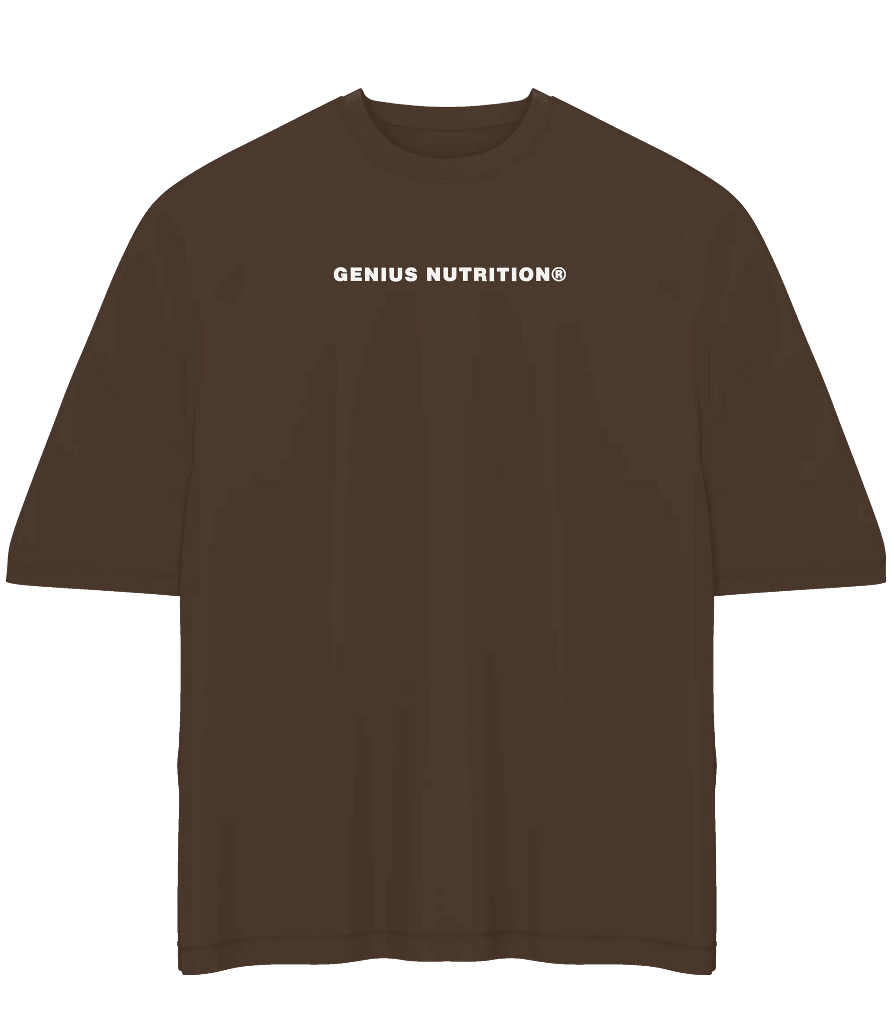 Genius Nutrition oversized brown T-shirt in XL size, casual fit, with the brand logo on the front.