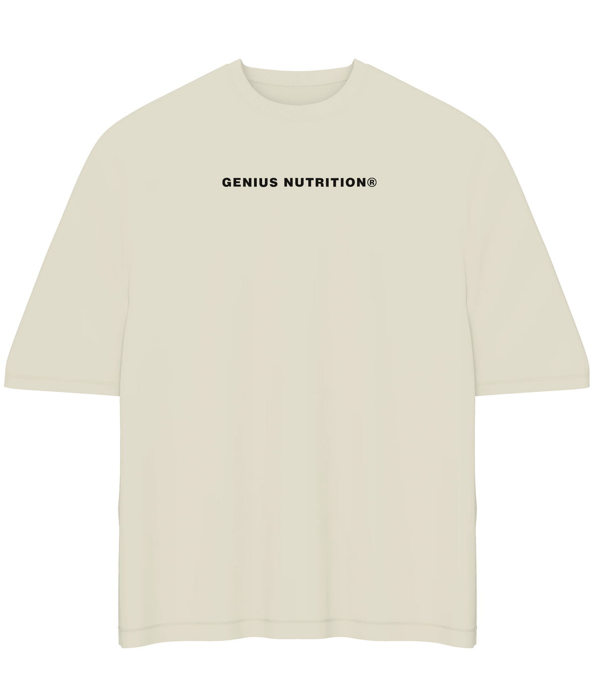 Cream oversized T-shirt by Genius Nutrition, XL size, with a relaxed fit and casual style, displayed on a flat lay.