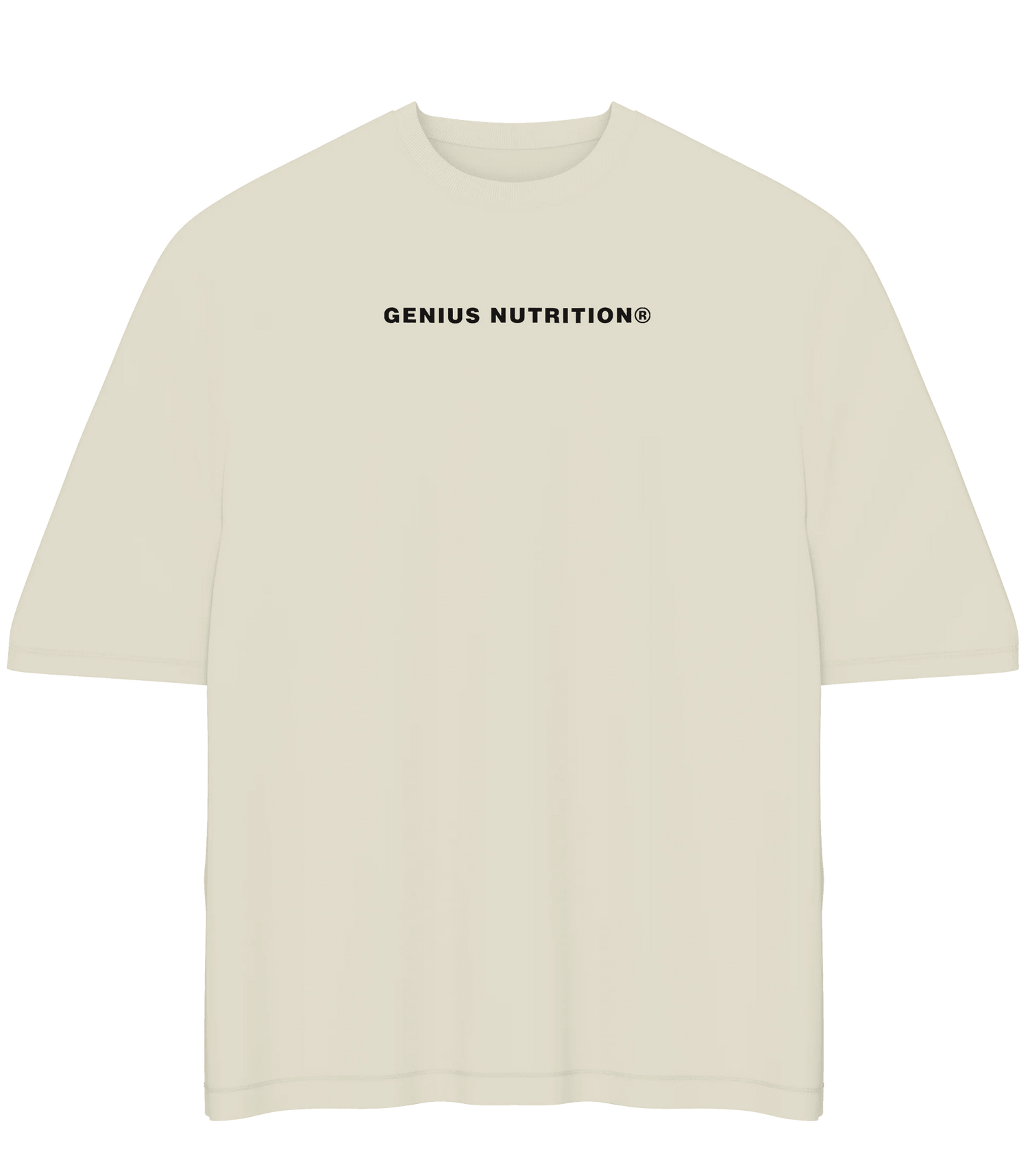 Cream oversized T-shirt by Genius Nutrition, XL size, with a relaxed fit and casual style, displayed on a flat lay.