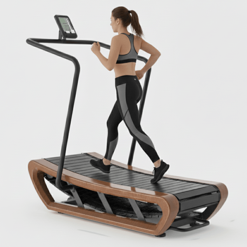 VIKING FITNESS curved treadmill Saga with sleek design and digital display, ideal for home gym cardio workouts.