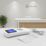 Rechargeable handheld massager by TEMU with adjustable settings, designed for portable pain relief and relaxation.