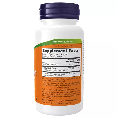 Now Foods Willow Bark Extract 400 mg 100 Veg Capsules | 2 Capsules Per Serving