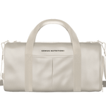 Genius Nutrition Sport Bag in cream color with logo, durable design for gym and sports gear storage.