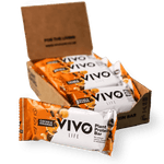 Vivo Life Plant Protein Bars with cacao and orange flavor, showing the energy snack bars with orange and chocolate accents.