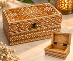 Decorative floral folk art wooden keepsake box featuring intricate painted designs, ideal for home decor from GREEN LIFE WORLD.