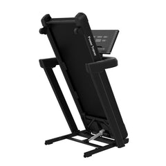 Viking Power Trainer 4000 folding electric treadmill with 3.5HP motor, shown in folded position for compact storage.
