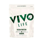 Vivo Life plant-based protein powder with 30 servings, unflavored vegan protein powder in a resealable bag.
