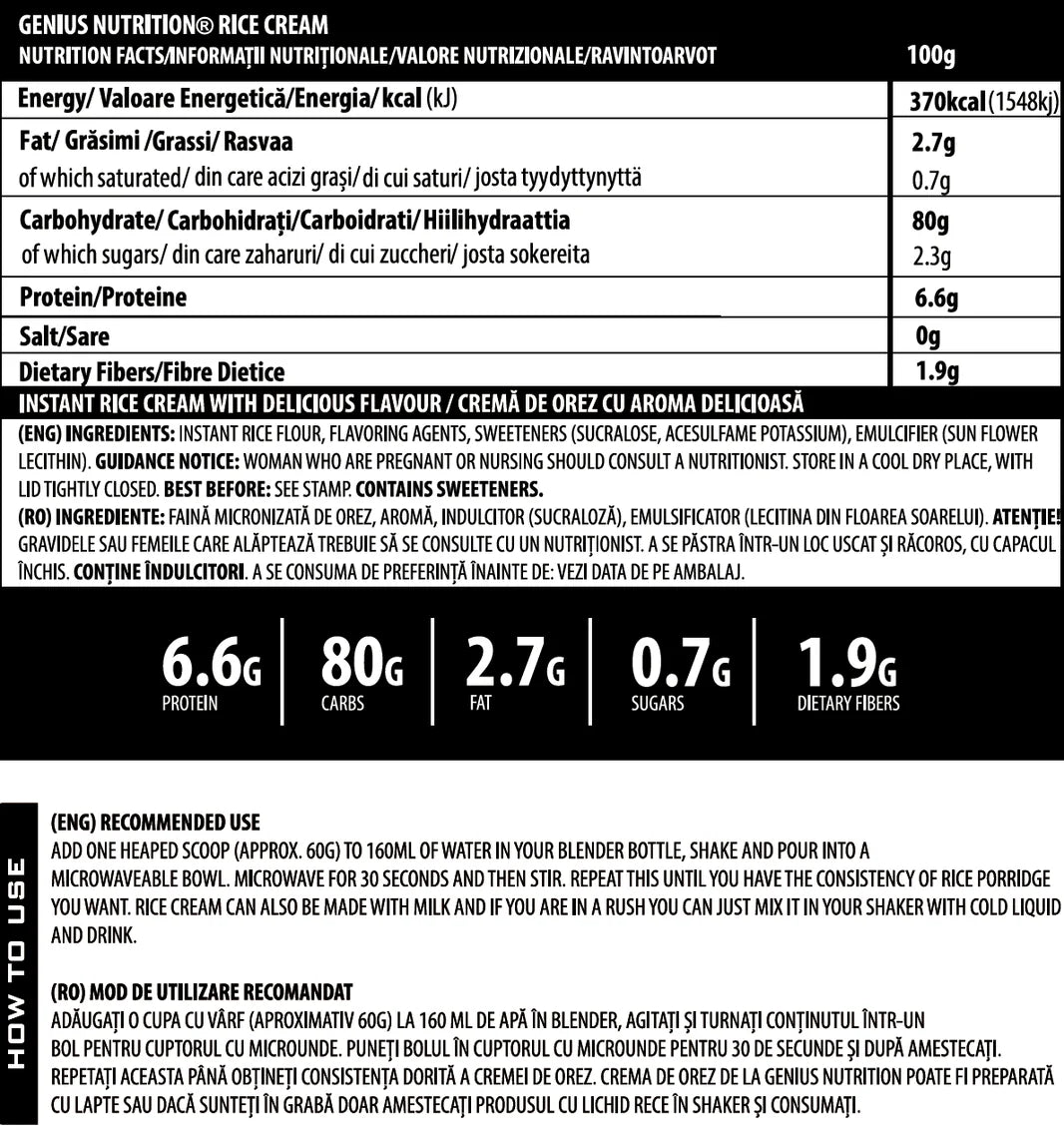 ΚΡΕΜΑ ΡΥΖΙΟΥ 1000g/16μερίδες, Genius Nutrition, (Παγωτό βανίλια)
