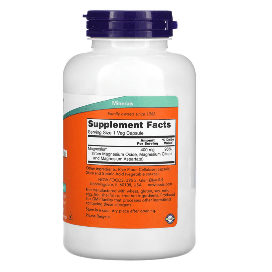 MKSTAVRINOS NOW Foods magnesium supplement capsules, 400 mg, 180 vegan capsules for muscle and nerve support