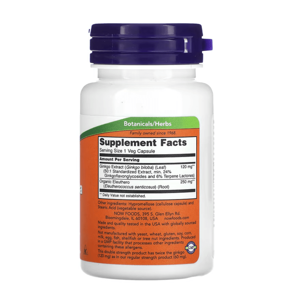 Old Products NOW Foods Ginkgo Biloba supplement, 50 vegetarian capsules, 120 mg of double strength ginkgo leaf extract.
