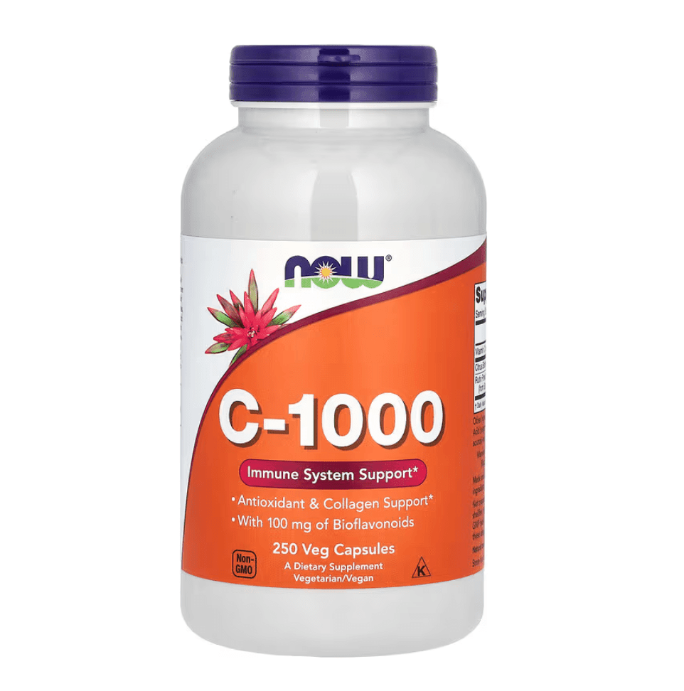 Old Products NOW Foods C-1000 with Bioflavonoids supplement in 250 vegetarian capsules, showing the product bottle and label.