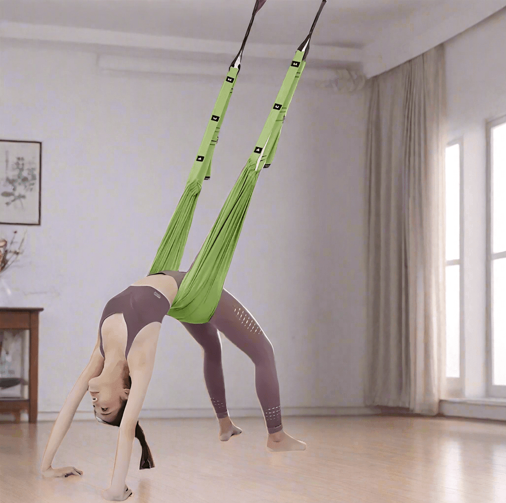 Aerial yoga rope and elastic stretching band from TEMU, fitness equipment for low back, handstand, and dance yoga exercises.