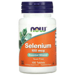 Selenium supplement by MKSTAVRINOS, 100 mcg tablets, showing a bottle of NOW Foods Selenium dietary supplement.