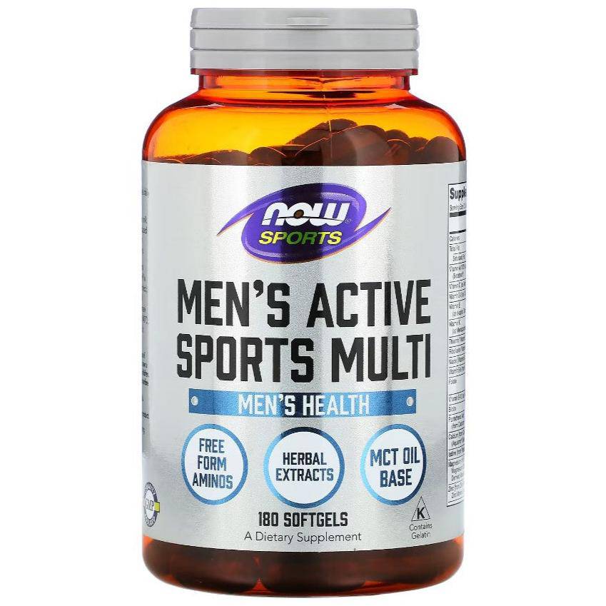 MKSTAVRINOS Men’s Active Sports Multi supplement softgels in a bottle, designed for men's health and athletic support