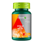 Bottle of Adams Supplements Folic Acid 400mcg capsules with 120 count, showing the supplement container and label.
