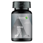 Bottle of Adams Supplements MSM 1000mg capsules, dietary supplement for joint and skin health, with 90 capsules inside.