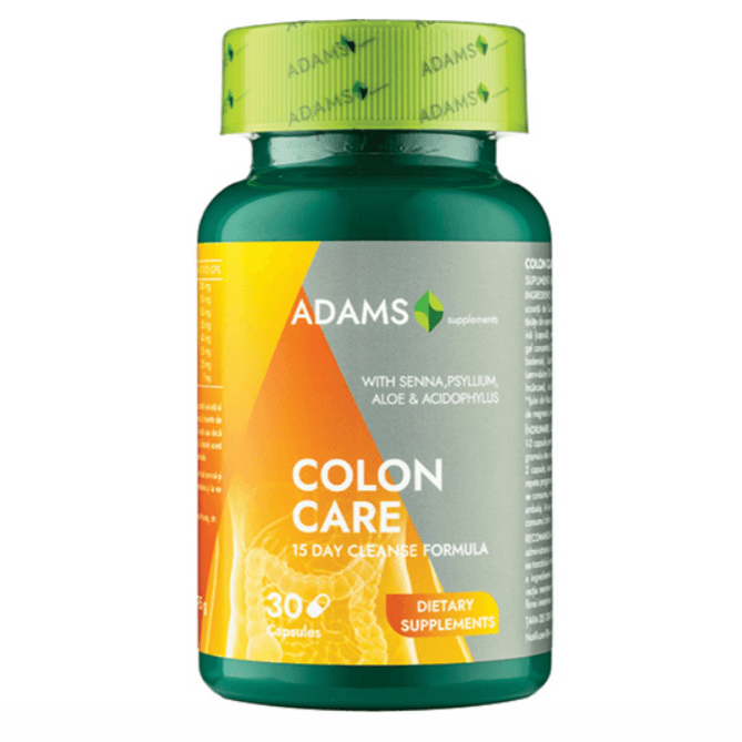 Adams Supplements ColonCare 15-day cleanse supplement bottle with 30 capsules, designed for digestive health support.