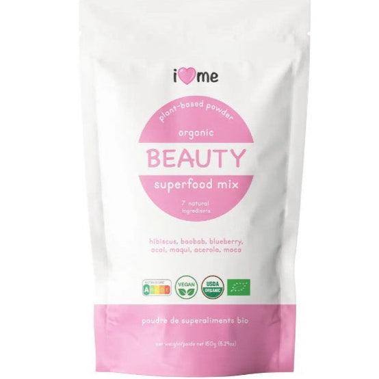 I Love Me Organic Superfood Beauty Mix in a 150g package, featuring colorful blend of nutrient-rich superfoods for wellness.