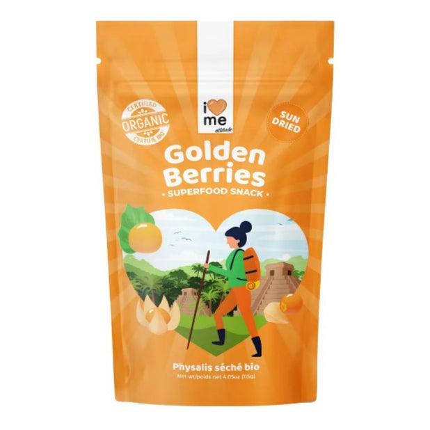 Organic dried Physalis berries in a 115g I Love Me package, showcasing the vibrant, golden-orange dried fruit on a white background.