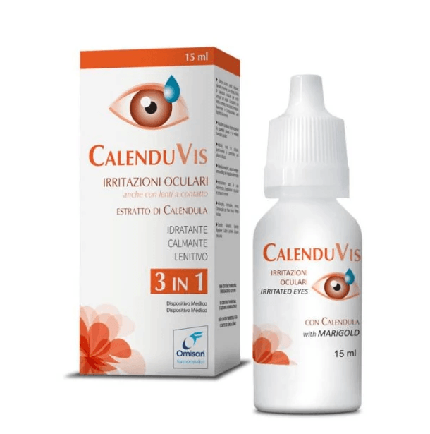 VITAREA CalenduVis eye drops in a 15ml bottle, designed to soothe and lubricate dry or irritated eyes.